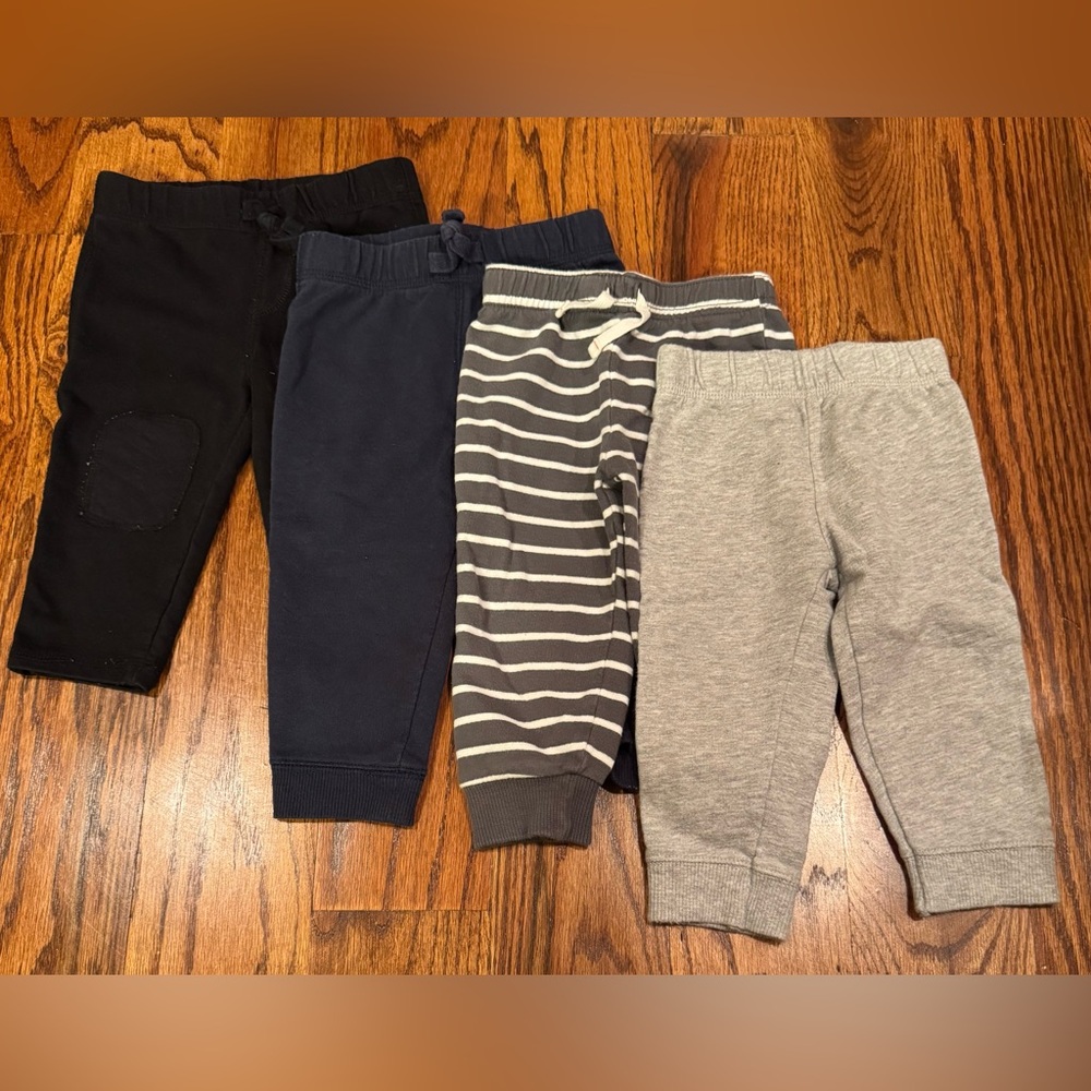 Lot of 4 Joggers Bottoms in Black, Navy, Gray Striped and Light Gray